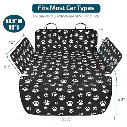SUV Cargo Liner for Dogs with Side Flaps, Large (54" x 93") Water Resistant Trunk Cover, Non-Slip Pet Area Protector with Bumper Flap, Universal Fit for SUVs Sedans Vans, Paw Print