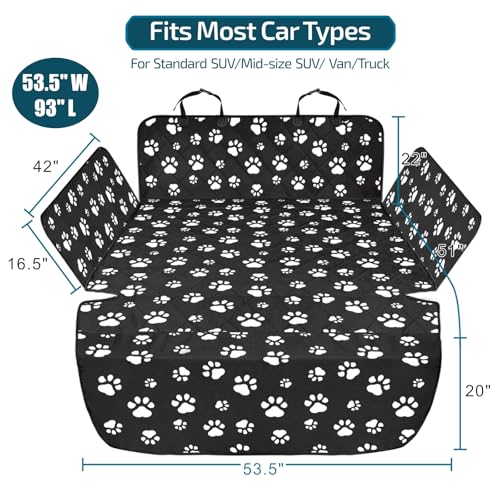 F-color SUV Cargo Liner for Dogs - Waterproof Pet Cargo Liner with Side Flaps, Comfort Dog Cargo Cover with Bumper Flap, Scratchproof Non-Slip Large for Full-Size SUVs Vans, 55 x 93 Inch, Paw - color: Paw, size: Large Extended (With Flaps) 93"