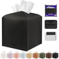 Tissue Box Cover Holder Square Tissue Cube Cover PU Leather Tissue Organizer with Bottom Belt for Bathroom, Tabletop, Car, Night Stands, Office, Home, Kitchen (1, Black) - color: Black