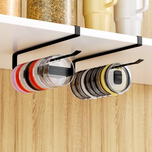 2 PCS Tumbler Lid Organizers, Ample Lid Capacity Up to 30 Lids, No Adhesive No Drill Yeti Lid Organizer Holder Inside Cabinet, Space-Saving Stanley Tumbler Cup Lid Holder Organizer for Kitchen - color: Black