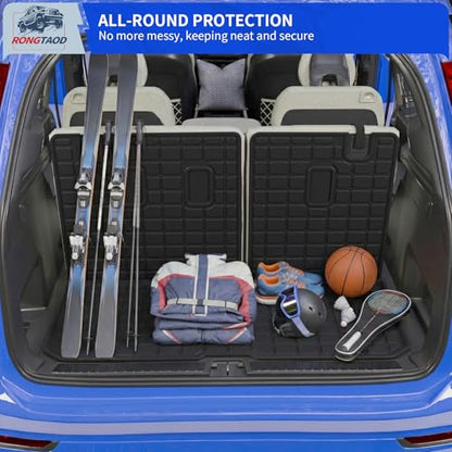 Rongtaod Cargo Mat Compatible with 2016-2025 2026 Honda Pilot Trunk Mat Cargo Liner Trunk Liner TPE All Weather Back Seat Cover Protector 2024 Pilot Accessories (Trunk Mat with Backrest Mat) - color: 16-26 Trunk Mat with Backrest Mat