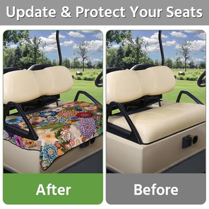 Golf Cart Seat Covers, Universal Golf Cart Seat Towel Blanket for Yamaha, EZGO, Club Car, Icon and More 2-Seat Carts, 100% Microfiber Keeps Seat Comfortable and Clean - color: boho