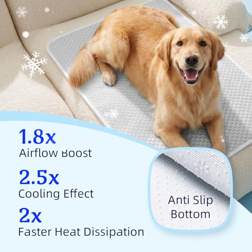 Mora Pets Dog Cooling Mat Instant Self Cooling Pad for Dogs & Cats Breathable Washable Summer Pet Cool Mat Indoor Outdoor, Cold Blanket for Floor Crate Car Travel Use Non Slip Large 40'' x 28'' Grey