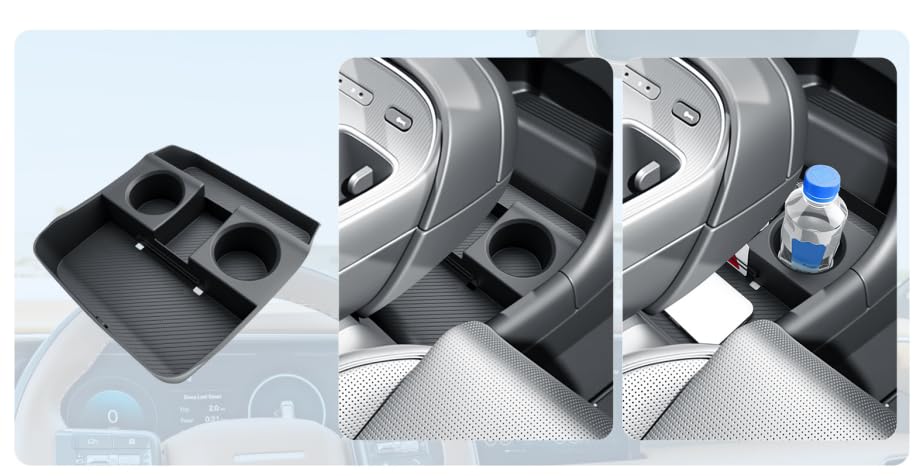 BIBIBO for 2026 Hyundai Palisade Center Console Organizer 2026 Hyundai Palisade Lower Center Console Organizer+ Insert Cup Holder& Wireless Charging Mats 2026 Palisade Console Insert Tray - color: Black-(Cup Holder+Console Under Tray)