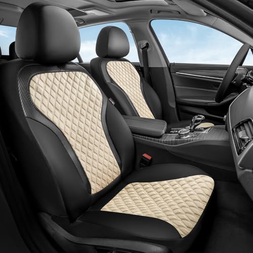 Coverado Front Seat Covers, 2-Pack Luxury Diamond Leather Car Seat Cover with Carbon Fibre Weave Design, Waterproof Car Seat Protectors, Black&Beige Driver Seat Covers Universal Fit for Cars Trucks - color: BlackBeige, size: Front