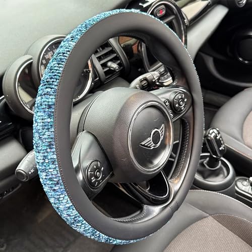 PINCTROT Large Size Chenille Leather Steering Wheel Cover, Soft Mottled Colors, Sweat-Proof, Non-Slip Grip, All-Season Comfort, 15.5-15.75 Inch(Mottled Blue) - color: 5.Blue, size: Large Size[15 1/2''-15 3/4'']
