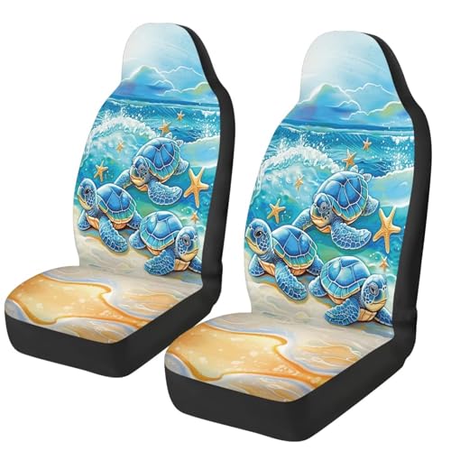 Blue Sea Turtle Car Front Seat Covers Hawaiian Car Seat Covers for Front Seats Elastic Polyester Auto Interior Accessories 2 Pcs Set Universal Fit for Cars,Sedans & SUVs - color: Blue Sea Turtle Beach