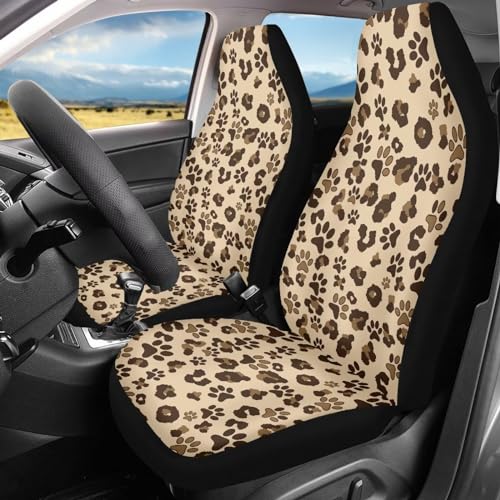 Brown Dog Paw Car Seat Covers Front Set – 2 Front Seat Covers for Cars, Breathable&Washable Car Seat Cover Set, Automotive Interior for Auto Trucks Van SUV - color: Brown Dog Paw