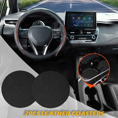 Steering Wheel Cover Black Wood Grain, Leather Car Steering Wheel Covers with Coasters Universal 14.5-15 inch Microfiber Breathable Anti-Slip Steering Wheel Accessories Set - color: WoodGrain, size: Medium