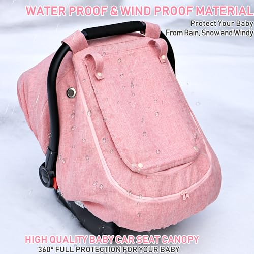 Waterproof Baby Car Seat Cover，YVMVDV Patented Pink Cold Weather Carseat Cover for Babies,Infant Car Seat Cover Canopy for Girls, Windproof Car Seat Canopy for Girls, Keeps Babies Warm and Cozy - color: Thick-Pink