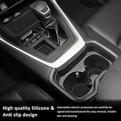 Auovo 3D Cup Holder Insert Liners Compatible with Toyota RAV4 Accessories 2025 2024 2023 2022 2021 2020 2019 Car Custom Cup Holder Mats Pads 4-pc Set (Gray Trim) - color: Gray, size: 4PCS