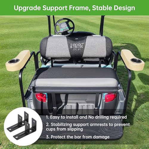 10L0L Golf Cart Rear Seat Armrest, Leather with Cup Holder, No Drilling Required, Fits EZGO, Club Car, Yamaha and Other Universal Models.Fits 1" Square Tubes only. - color: Beige