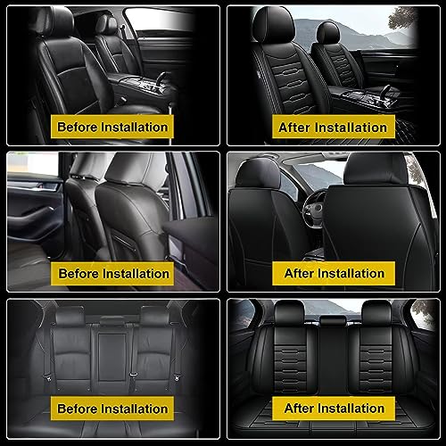 AOMSAZTO Car Seat Covers Fit for Honda Ridgeline 2006-2025: Seat Covers Full Set Leather Seat Covers Compatible Airbag (Black) - color: #016 Black, size: 2006-2014&2024-2025-5 seat covers full set