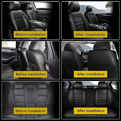 AOMSAZTO Car Seat Covers Fit for Honda Ridgeline 2006-2025: Seat Covers Full Set Leather Seat Covers Compatible Airbag (Black) - color: #016 Black, size: 2006-2014&2024-2025-5 seat covers full set