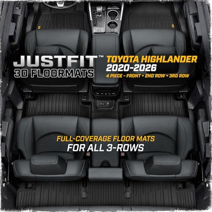 CAT® JustFit™ 3D All Weather Floor Mats for Toyota Highlander 2020-2026, Custom Fit Heavy Duty Rubber Car Mats Full Set for 7 Seater (Not for Hybrid) - style: Toyota Highlander (2020-2026)