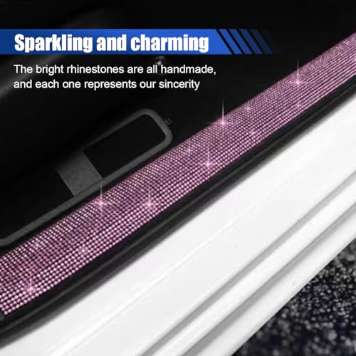 2PCS Car Door Edge Entry Guard, Bling Rhinestone Car Anti-Collision Adhesive Sticker Strip, Door Sill Strip for Rear Bumper Car SUV, Threshold Protective Stickers for Women (Pink)