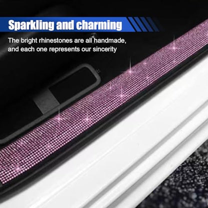 2PCS Car Door Edge Entry Guard, Bling Rhinestone Car Anti-Collision Adhesive Sticker Strip, Door Sill Strip for Rear Bumper Car SUV, Threshold Protective Stickers for Women (Pink)