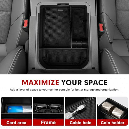 Autorder Center Console Organizer for 2024 2025 2026 Toyota Land Cruiser 250 Prado J250 LC250 Accessories Armrest Storage Box Secondary Insert Tray with Black & Red Silicone Mats(Not for Cool Box) - size: 2024-2026 Toyota Land Cruiser