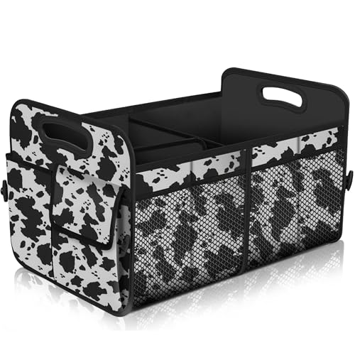 Car Trunk Organizer,Car Storage Organizer with 72L Large Capacity Waterproof Collapsible and 11 Pockets,Trunk Organizer for Car Suv/Jeep/Sedan, Large Size, Cow print - color: Cow print, size: Large