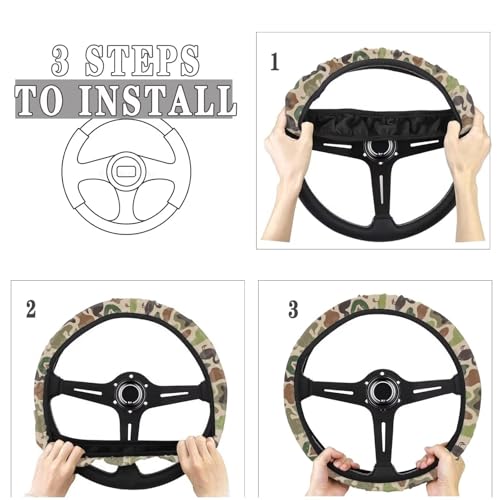 Camo Car Steering Wheel Cover for Men Duck Print Steering Wheel Covers with Elastic Edge Washable Automotive Accessories 15 Inch Gift for Holiday - color: Camo Hunting Duck