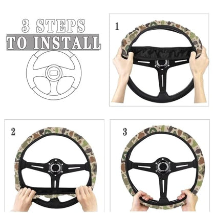 Camo Car Steering Wheel Cover for Men Duck Print Steering Wheel Covers with Elastic Edge Washable Automotive Accessories 15 Inch Gift for Holiday - color: Camo Hunting Duck