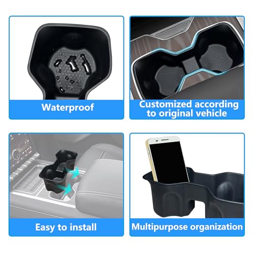 Center Console Cup Holder Inserts for 2026 2025 2024 GMC Sierra EV Denali Accessories Noise-Free TPE Middle Console Drink Holder Organizer Non-Slip Cup Holder Protector for GMC Sierra EV Black - size: for GMC Sierra EV Denali 2024-2026
