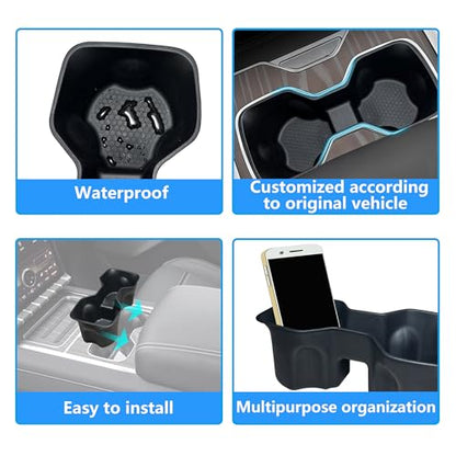 Center Console Cup Holder Inserts for 2026 2025 2024 GMC Sierra EV Denali Accessories Noise-Free TPE Middle Console Drink Holder Organizer Non-Slip Cup Holder Protector for GMC Sierra EV Black - size: for GMC Sierra EV Denali 2024-2026