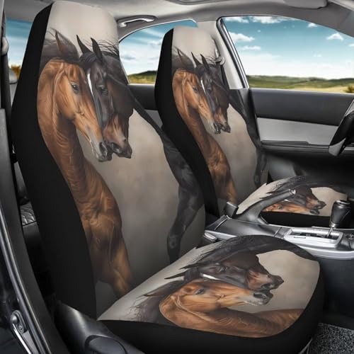 Bulopur Horse Print Car Seat Covers Front Seats Only Soft Cozy Auto Front Seat Covers Set Elastic Automotive Driver Seats Cover for SUV Pick-up Truck Sedan - color: Horse Print