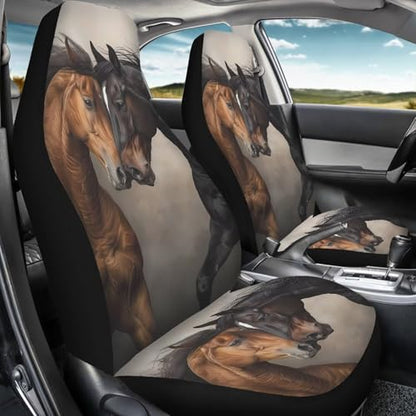 Bulopur Horse Print Car Seat Covers Front Seats Only Soft Cozy Auto Front Seat Covers Set Elastic Automotive Driver Seats Cover for SUV Pick-up Truck Sedan - color: Horse Print