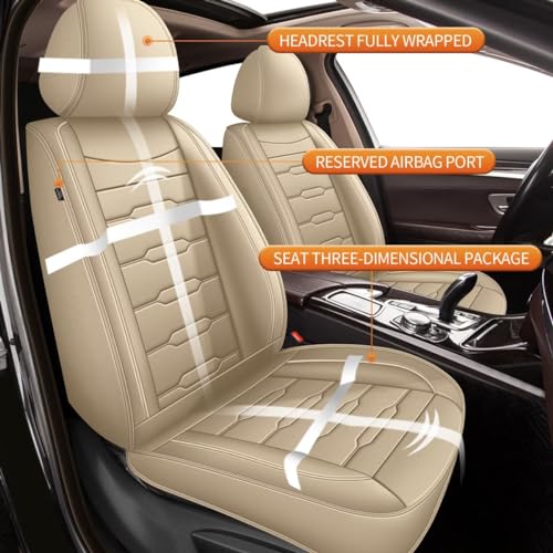 AOMSAZTO 2 Front Car Seat Covers Fit for Honda Ridgeline 2006-2025: Waterproof Faux Leather Seat Covers Compatible Airbag (Beige) - color: #016 Beige, size: 2006-2014&2024-2025-2 front seat covers only