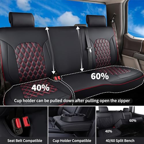 Huidasource Silverado Custom Seat Cover Full Coverage Fit for Chevy Silverado GMC Sierra Pickup 1500 2014-2018, 2500HD 3500HD 2015-2019 Crew Double Extended Cab Seat Cushion Cover(Full Set/Black&Red) - color: Black&Red, size: Full Set 2014-2018 (Curved Be