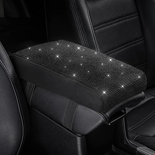 SEG Direct Diamond Auto Center Console Cover, Bling Car Armrest Cover, Memory Foam Armrest Cushion Pad with Crystal Rhinestones, Universal Seat Box Cover, Black Diamond - color: Black Diamond
