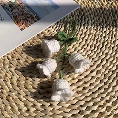 Handmade Knitted Rear View Mirror Pendant Ornament, Cute Car Accessories Aesthetic, Kawaii Car Decor for Home Decorative Pendants - style: White