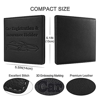 Car Registration and Insurance Holder, Premium PU Leather Vehicle Glove Box Car Organizer Men Women Wallet Accessories Case for ID, Driver's License - Black - color: Black