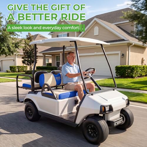 10L0L Golf Cart Seat Covers, Super Comfort Cooler Than Vinyl Seat Cover, Front and Rear Seat Cover for Yamaha EZGO Club Car, No Drilling Breathable Mesh Bench Seat Blanket, Machine Washable - color: Beige + Blue, style: Front Seat - For EZGO TXT & RXV & C