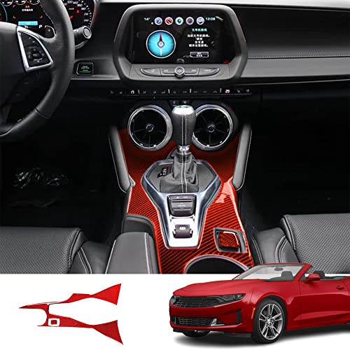 Custom Interior Accessories 2PCS for Chevrolet Camaro 2016 2017 2018 2019 2020 2021 2022 Red Carbon Fiber Center Console Cover Gear Shift Cup Holder Panel Sticker Protection Decoration - size: Gearbox side cover