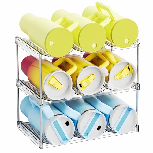 Yieach Larger Compartments Stackable Water Bottle Organizer for 40 oz Stanley Cup Holder,Yeti and Other Tumbler Organizer,3 Tier Wine Rack and Waterbottle Storage Rack for Kitchen Cabinets,Countertop - size: 3 Tier Hold 9 Bottle