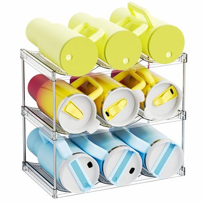 Yieach Larger Compartments Stackable Water Bottle Organizer for 40 oz Stanley Cup Holder,Yeti and Other Tumbler Organizer,3 Tier Wine Rack and Waterbottle Storage Rack for Kitchen Cabinets,Countertop - size: 3 Tier Hold 9 Bottle