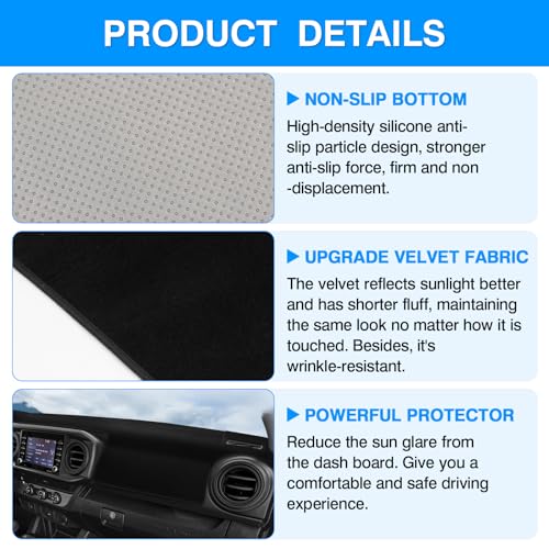 Autorder Dashboard Cover Mat for 2016-2021 2022 2023 Toyota Tacoma Accessories Dash Cover Upgrade Velvet Dash Mat Sunshade Glare UV Rays Protector - size: 2016-2023 Toyota Tacoma