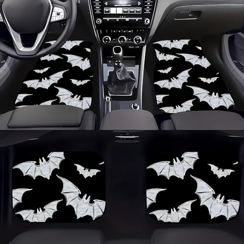 Universal Fit Car Floor Mats Set of 4Pcs, White Bat Pattern All-Weather Front Rear Car Carpet Mats, Non-Slip Car Floor Mat Car Accessories for Automotive Trucks SUV Sedans Vans - color: White Bat Pattern