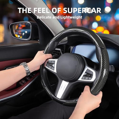 Carbon Fiber Steering Wheel Covers 3 Piece Clip on Steering Wheel Cover (Black) - color: Black