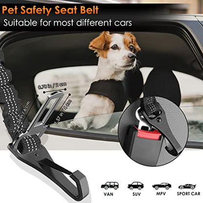 SlowTon Dog Seat Belt for Car, Adjustable 3 in 1 Dog Seatbelt with Elastic Bungee Buffer, Nylon Heavy Duty Dog Car Harness Reflective Safety Tether Leash with Latch Hook Clip Black - color: Black