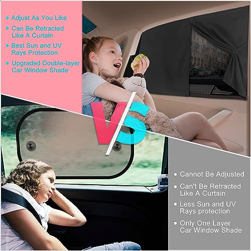 Car Window Shades, 2 PCS Magnetic Double Layer Auto Sun Shade for Side Windows Privacy Full Covers/Half Shade Options Back Car Window Curtains for Baby Protection - color: Black:2pack