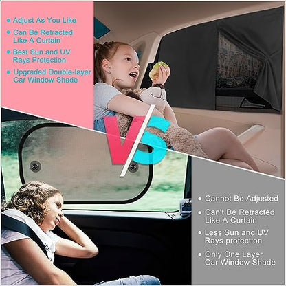 Car Window Shades, 2 PCS Magnetic Double Layer Auto Sun Shade for Side Windows Privacy Full Covers/Half Shade Options Back Car Window Curtains for Baby Protection - color: Black:2pack