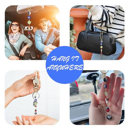 Evil Eye Car Hanging Ornament,Good Lucky Days Car Charm,8 Ball Mushroom Four-Leaf Clover Pendant for Car Rear View Mirror,Cute Boho Evil Eye Ladybug Yin Yang Symbol Decor Accessories