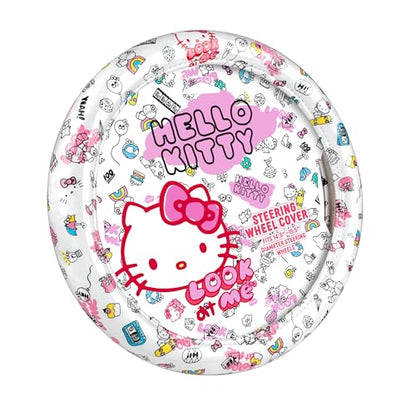 Hello Kitty Steering Wheel Cover, Official Sanrio Car Steering Wheel Cover with Universal Size 14.5-15, Cute White Hello Kitty Car Accessories for Women (Hello Kitty Look at Me) - style: Hello Kitty Look at Me