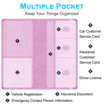 Wisdompro Car Document Holder Organiser, PU Leather Vehicle Insurance and Registration Holders Wallet Case for ID Card, Driving Licence, Key Contact Information Cards - color: Glitter Pink