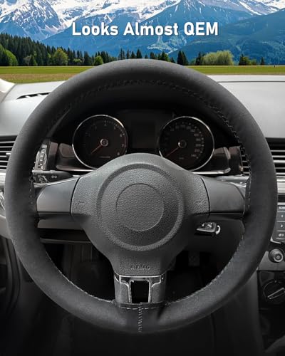 Belinous Suede Leather Steering Wheel Cover, DIY Stitch-On Steering Wheel Wrap with Needle & Thread, Non-Slip & Sweat-Absorbing, Universal Fit for 13.75-16 Inch (Size L4, Black) - size: L4