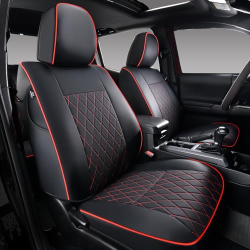 Coverado Tacoma Front Seat Covers, Leather Seat Covers for Cars Custom Fit for 2016-2023 Toyota Tacoma Double & Crew Cab, Waterproof Covers Seat Protector (Front, Red) - color: Red, size: Front（2016-2023）