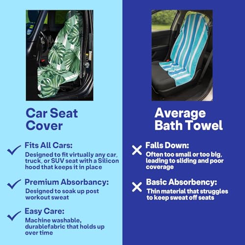 2 Pack Car Seat Towel Covers, Sweat Protector for Front Seats, Premium Thickened Microfiber with Palm Leaves, Breathable & Quick Dry, Slip-on Headrest Pocket for Gym Running Beach Universal Fit - color: Palm Leaves